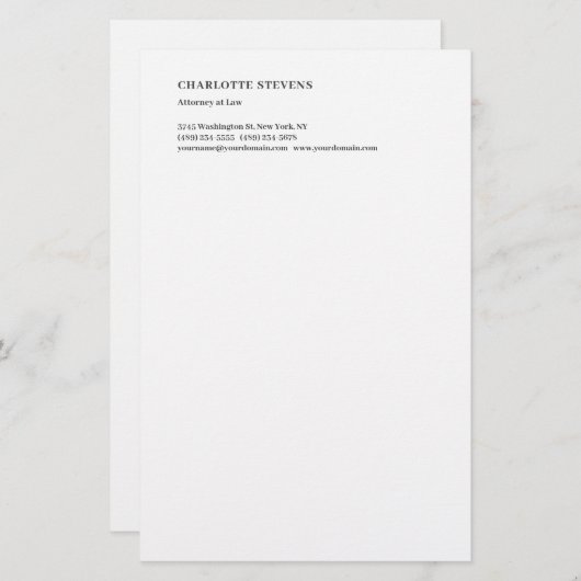 弁護士のためのトレンディなミニマルなエレガントなシンプルデザイン 便箋 (正面/裏面)