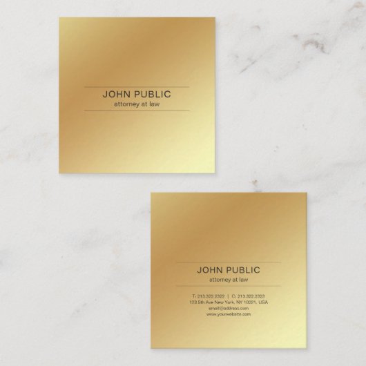 弁護士のオフィスのエレガントな金ゴールドの一見のモダン スクエア名刺 (正面/裏面)