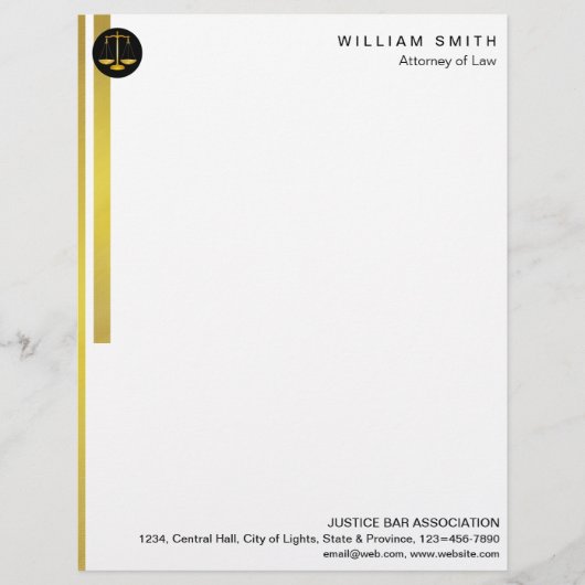 弁護士のフェイクな金ゴールドのスケール弁護士の正義 レターヘッド (正面)
