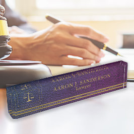 弁護士の事務エレガント所の金ゴールドスケール紫色の革 デスクネームプレート