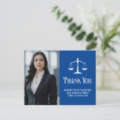 弁護士の写真 天秤のマーク ブルー ありがとうございます ポストカード (スタンド正面)