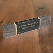 弁護士の弁護士のクラシックな黒及び金ゴールド木質 デスクネームプレート (側面)