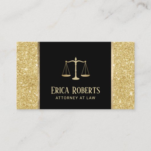 弁護士の弁護士のモダンな金ゴールドのグリッター 名刺 (正面)
