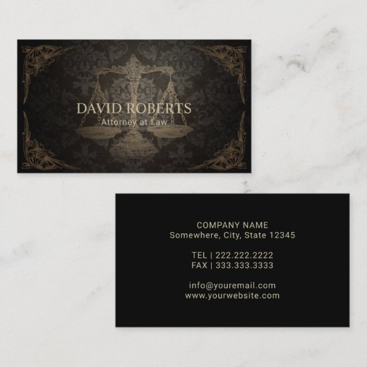 弁護士の弁護士のヴィンテージはダマスク織の法律事務所を組み立てました 名刺 (正面/裏面)