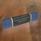 弁護士の弁護士の法律事務所のモダンな青及び金ゴールド デスクネームプレート (側面)