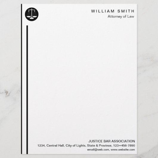 弁護士の弁護士の黒のスケールの正義のシンプル レターヘッド (正面)