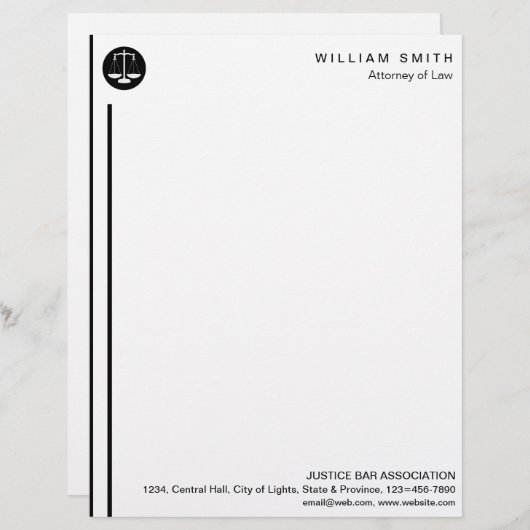 弁護士の弁護士の黒のスケールの正義のシンプル レターヘッド (正面/裏面)