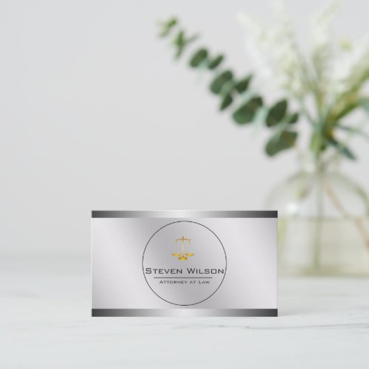 弁護士の白く黒い金ゴールドの法的スケール 名刺 (スタンド正面)