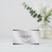 弁護士の白く、銀製の鋼鉄法的スケール 名刺 (スタンド正面)