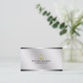 弁護士の白く、銀製の鋼鉄法的スケール 名刺 (スタンド正面)