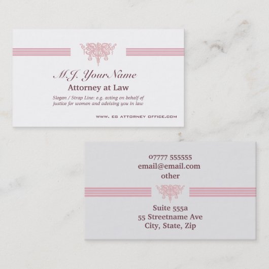 弁護士の贅沢のストライプな、ピンクの正義の紋章 名刺 (正面/裏面)