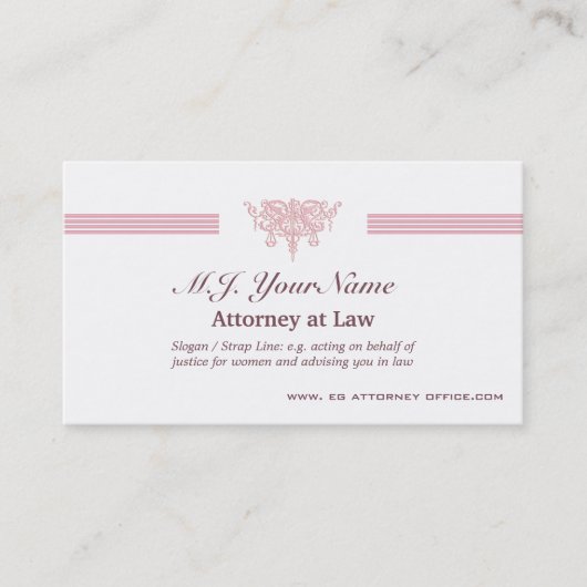 弁護士の贅沢のストライプな、ピンクの正義の紋章 名刺 (正面)