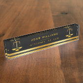 弁護士の金ゴールドの黒の法的スケールのクラシック デスクネームプレート (側面)