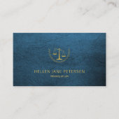 弁護士の高級エレガント金ゴールドブルーレザーの外観 名刺 (正面)