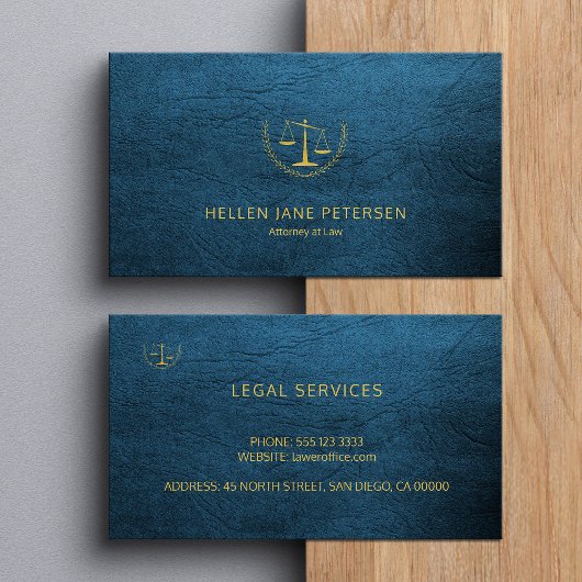 弁護士の高級エレガント金ゴールドブルーレザーの外観 名刺