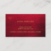 弁護士の高級エレガント金ゴールドルビーレッドレザーの外観 名刺 (裏面)