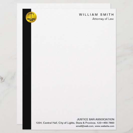 弁護士の黒い金ゴールドのスケール弁護士の正義 レターヘッド (正面/裏面)