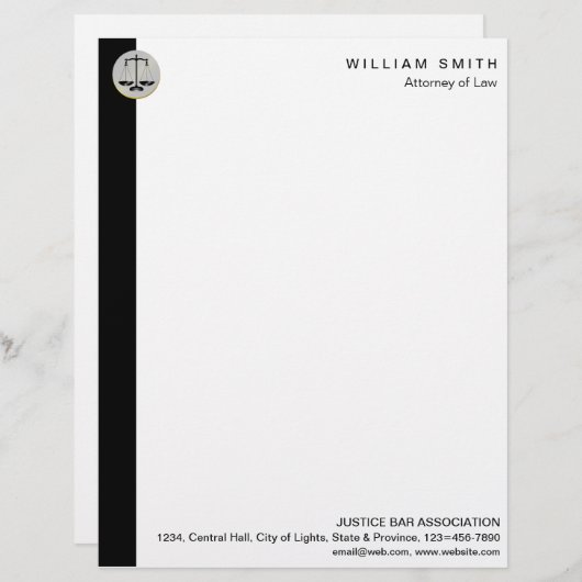 弁護士の黒のスケール弁護士の正義 レターヘッド (正面/裏面)