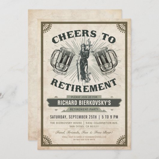 弁護士または裁判官の退職のパーティの招待状-応援 招待状 (正面/裏面)