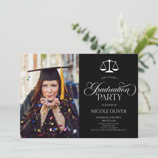 弁護士エレガントスケールカスタム写真卒業 招待状 (スタンド正面)