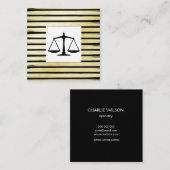 弁護士エレガントブラック金ゴールドホフ絵を描ストライプの スクエア名刺 (正面/裏面)