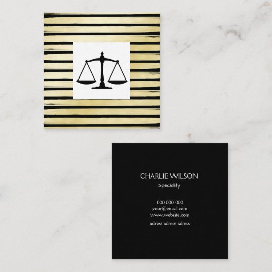 弁護士エレガントブラック金ゴールドホフ絵を描ストライプの スクエア名刺 (正面/裏面)