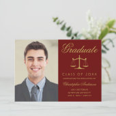 弁護士マルーン金ゴールドスクリプト写真卒業 案内状 (スタンド正面)