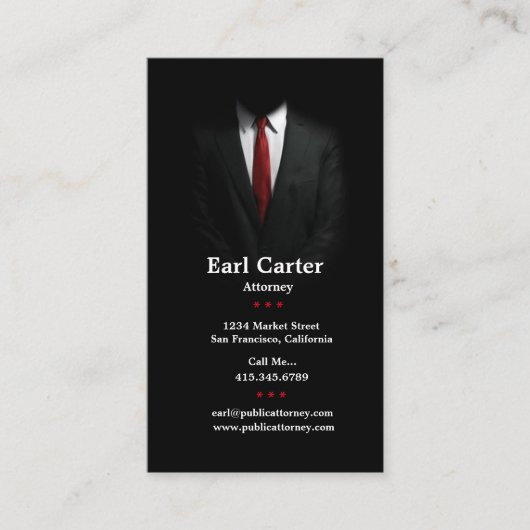 弁護士メンズスーツ赤いネクタイ名刺 名刺 (正面)