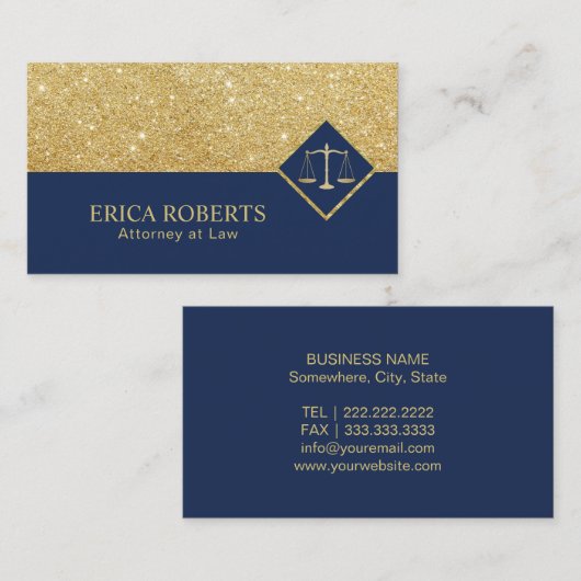 弁護士モダン海軍&金ゴールドグリッター弁護士 名刺 (正面/裏面)
