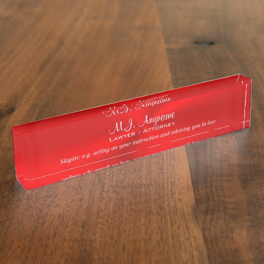 弁護士ラグジュアリーブライトレッドとスローガン デスクネームプレート (側面)