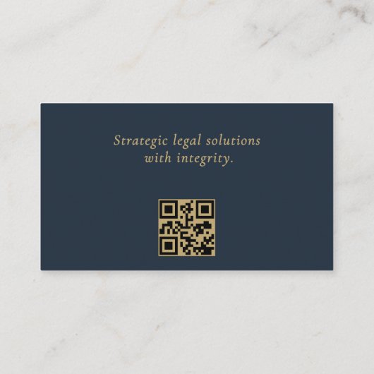 弁護士企業のネイビーブルー金ゴールドQRコード 名刺 (裏面)