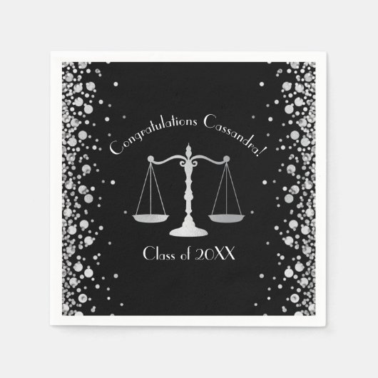 弁護士卒業パーティーブラックシルバー スタンダードカクテルナプキン (正面)