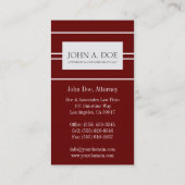 弁護士弁護士の法律事務所の暗いさくらんぼの白のストライプ 名刺 (裏面)