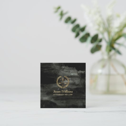 弁護士弁護士アクアレルブラックアンド金ゴールド スクエア名刺 (スタンド正面)
