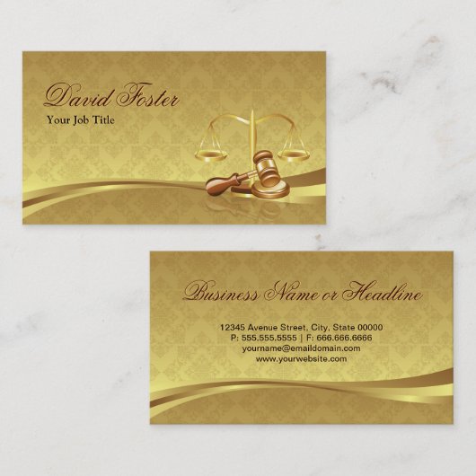 弁護士弁護士ジャスティスエレガントダマスク金ゴールドリーフ 名刺 (正面/裏面)