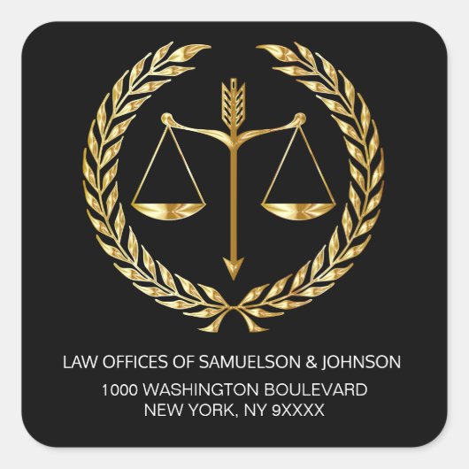 弁護士弁護士ジャスティスブラック金ゴールド差出人住所 スクエアシール (正面)