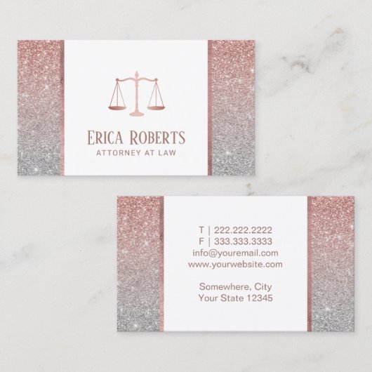 弁護士弁護士モダンバラ金ゴールド&シルバーグリッター 名刺 (正面/裏面)
