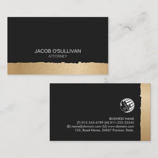 弁護士弁護士法律法はっきりした黒金ゴールド 名刺 (正面/裏面)