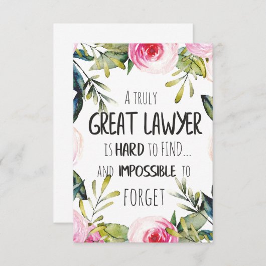 弁護士最高の向けの弁護士ギフト素晴らし引用文 サンキューカード (正面/裏面)