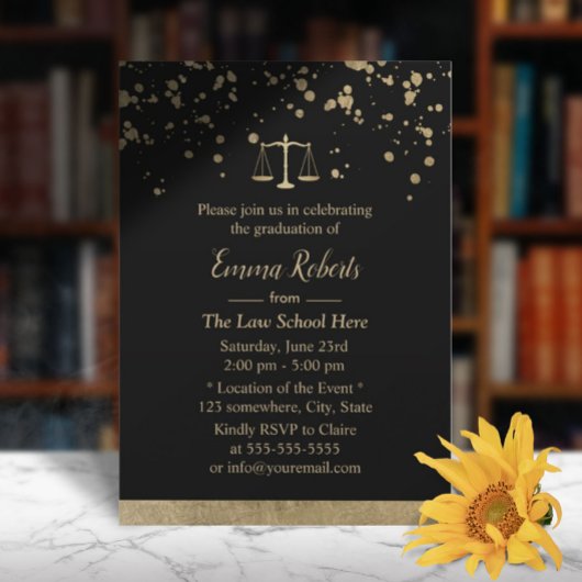 弁護士法学校卒業モダン金ゴールド（ばちゃばちゃ）跳ねる 招待状