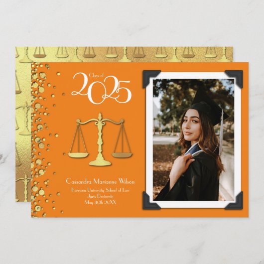 弁護士法学校金ゴールド卒業オレンジ 招待状 (正面/裏面)