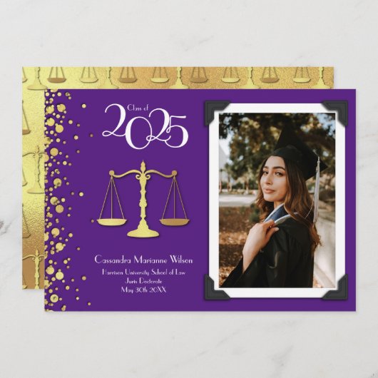 弁護士法学院金ゴールド卒業パープル 招待状 (正面/裏面)