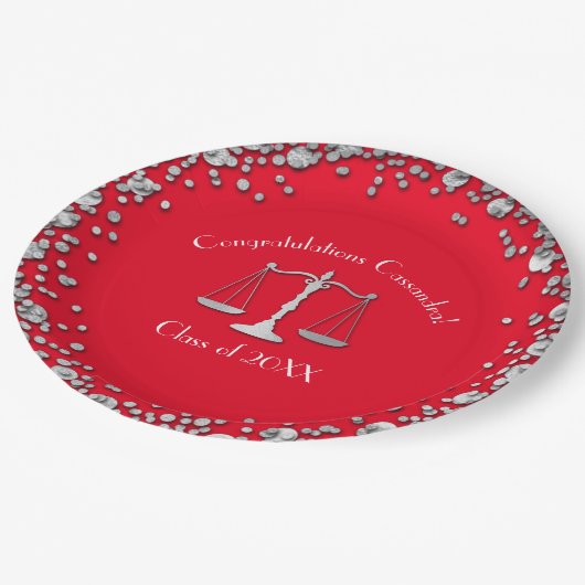 弁護士法科大学卒業パーティーシルバーレッド ペーパープレート (アングル)