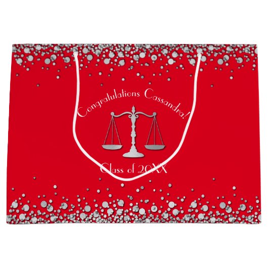弁護士法科大学卒業パーティーシルバーレッド ラージペーパーバッグ (正面)