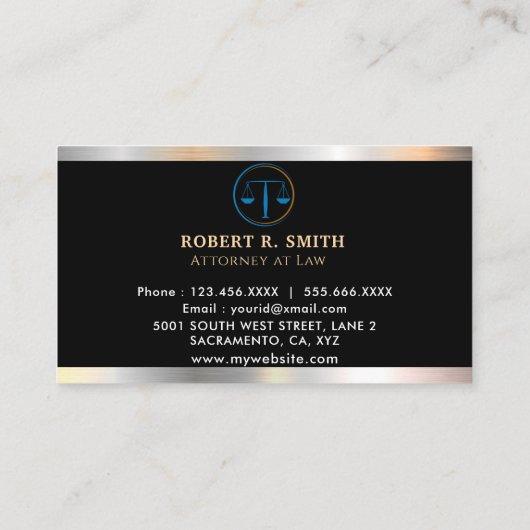 弁護士規模のジャスティス・ゴールデン・弁護士 名刺 (裏面)