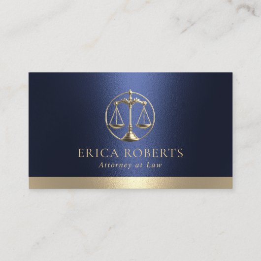 弁護士金ゴールドジャスティススケールロゴネイビーブルー弁護士 名刺 (正面)
