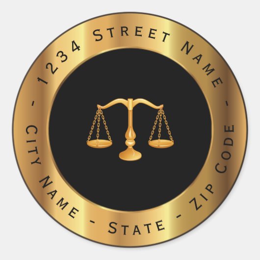 弁護士金ゴールドスケール差出人住所ラベル ラウンドシール (正面)