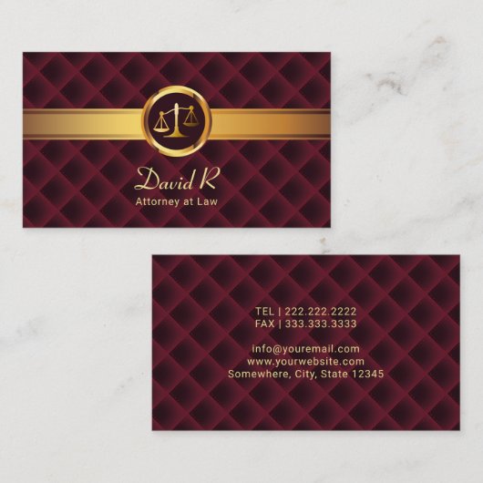 弁護士金ゴールドストライプラグジュアリーマルーン弁護士 名刺 (正面/裏面)
