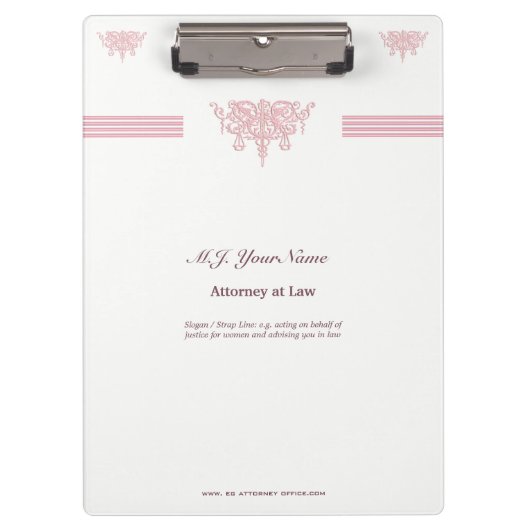 弁護士高級ストライプとピンクジャスティスエンブレム クリップボード (正面)