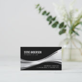 弁護士-モダンブラックシルバー金属 名刺 (スタンド正面)